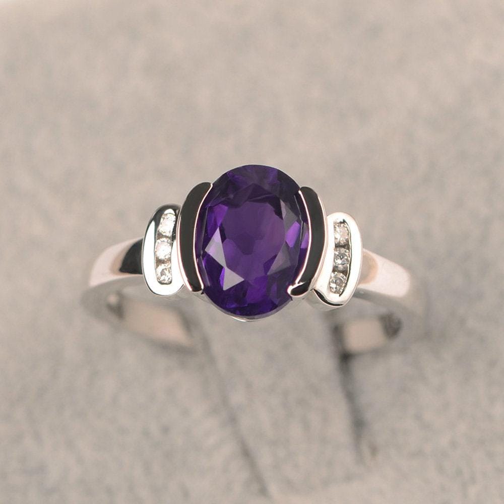 Amethyst Ring Ovalschliff Februar Geburtsstein 925 Sterling Silber Verlobungsring Für Frauen von JackDesignJewelry