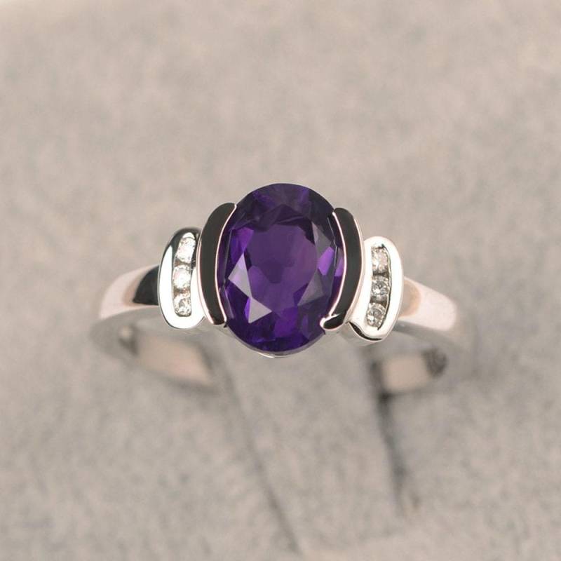 Amethyst Ring Ovalschliff Februar Geburtsstein 925 Sterling Silber Verlobungsring Für Frauen von JackDesignJewelry