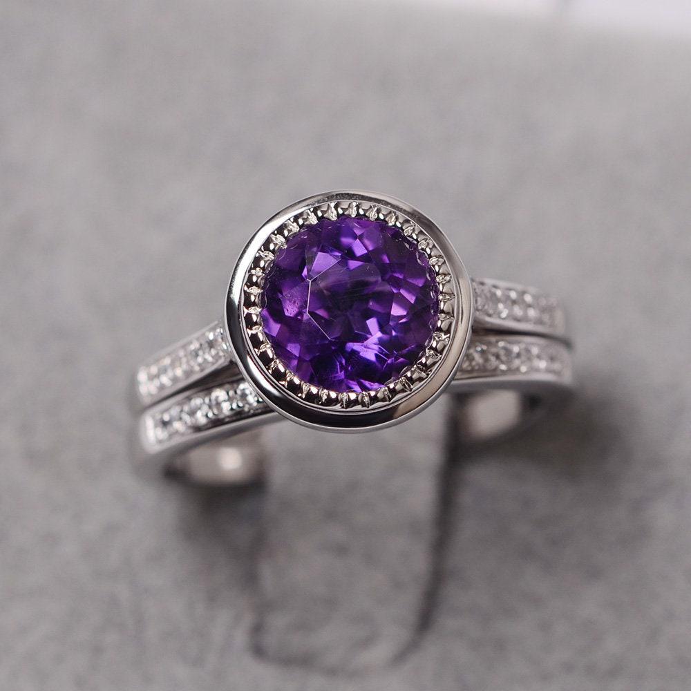 Amethyst Ring Rundschliff Februar Geburtsstein Weißgold-Verlobungsring Für Frauen von JackDesignJewelry