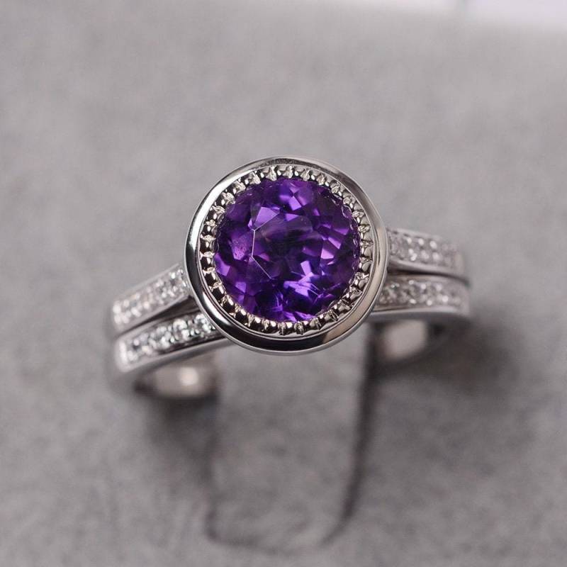 Amethyst Ring Rundschliff Februar Geburtsstein Weißgold-Verlobungsring Für Frauen von JackDesignJewelry