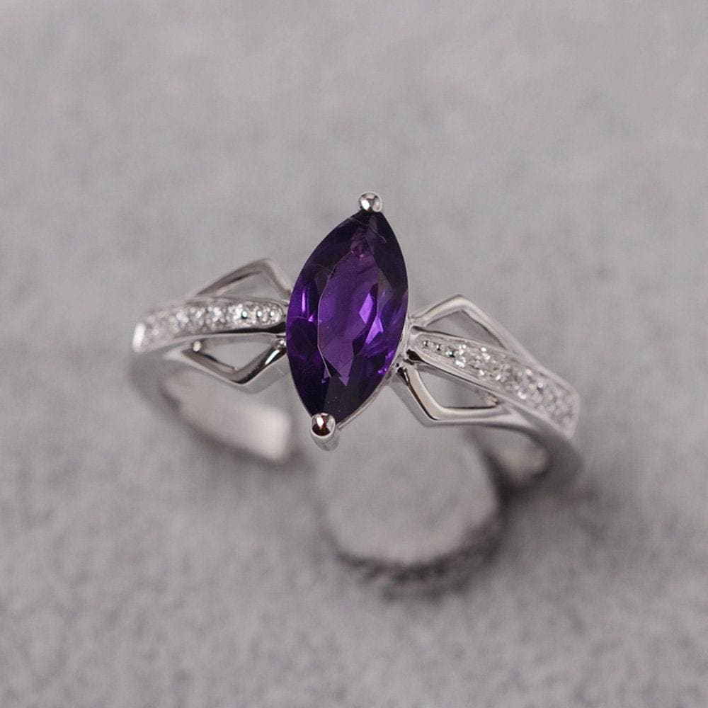 Amethyst Ring Sterling Silber Jahrestag Für Frauen Marquise Schnitt Februar Geburtsstein von JackDesignJewelry