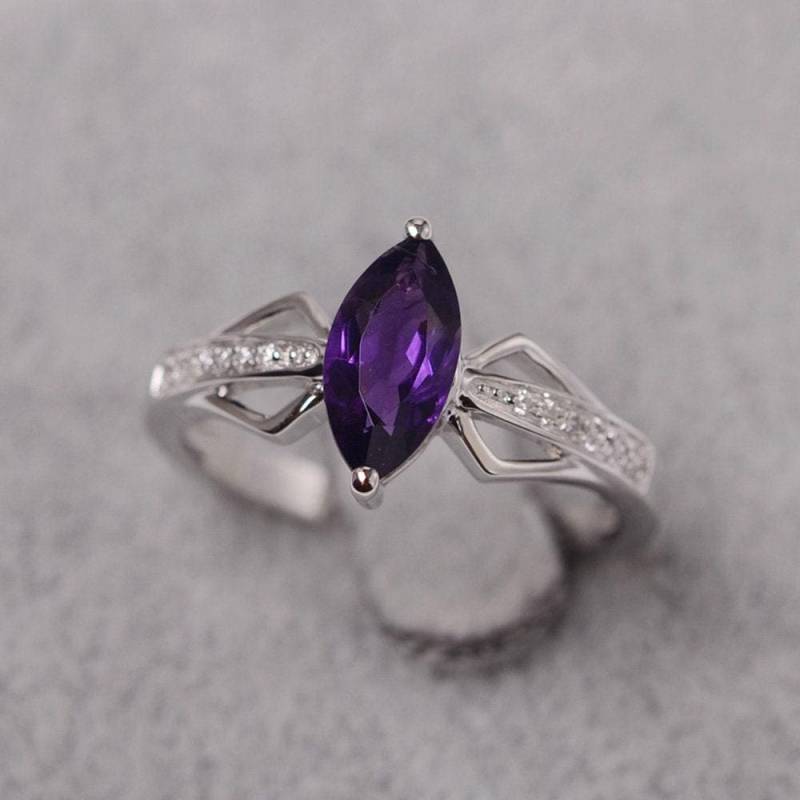 Amethyst Ring Sterling Silber Jahrestag Für Frauen Marquise Schnitt Februar Geburtsstein von JackDesignJewelry