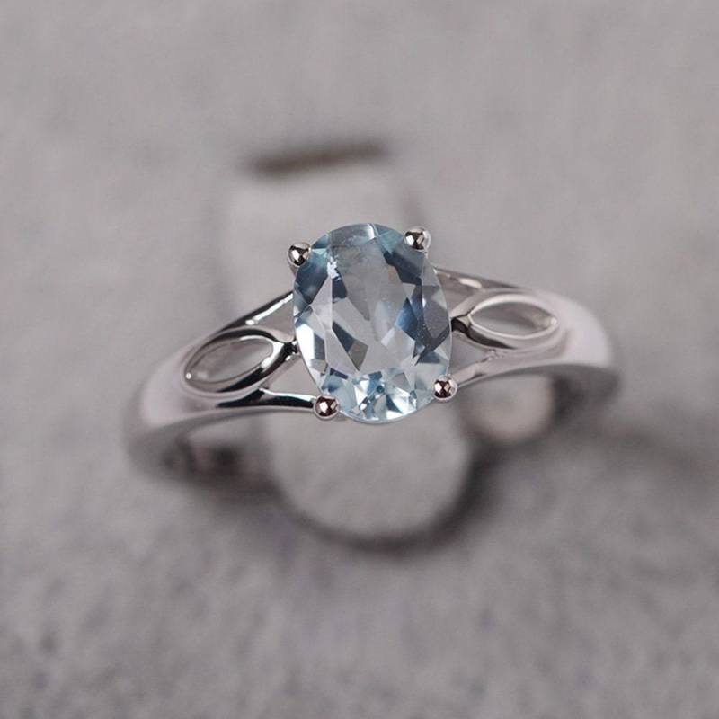 Aquamarin Ring Aus Sterlingsilber Oval Geschliffener Für Frauen von JackDesignJewelry