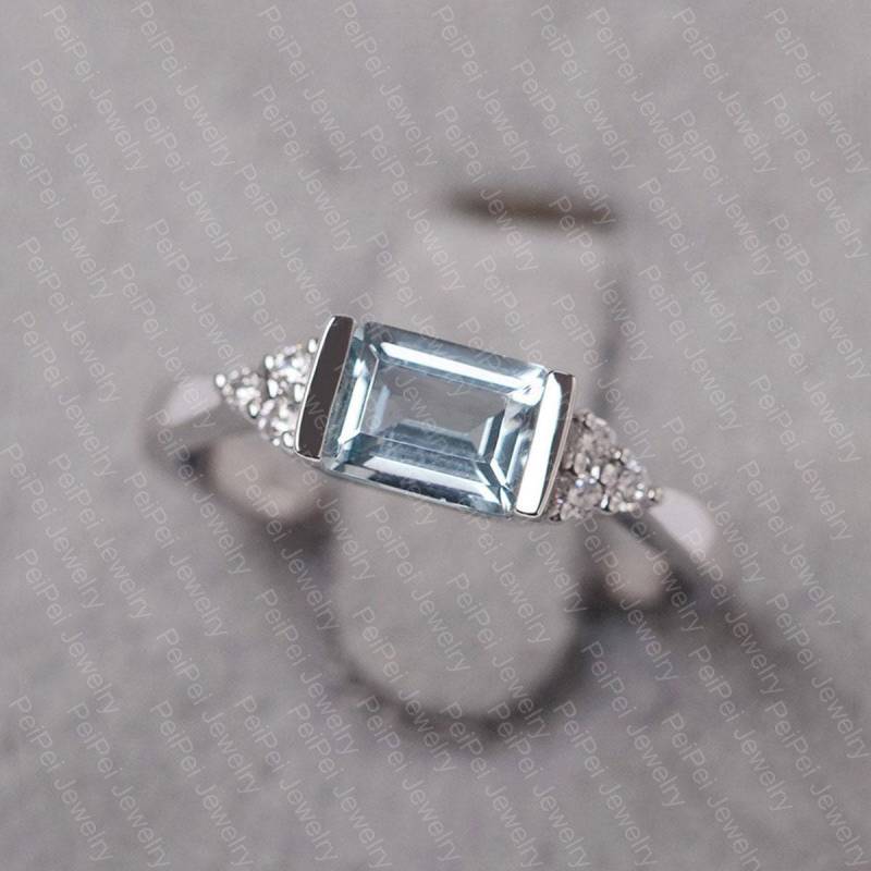 Aquamarin Ring Sterling Silber Jubiläumsring Smaragdschliff Halbe Lünette März Geburtsstein Für Frauen von JackDesignJewelry
