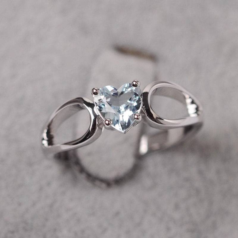 Aquamarin Ring Sterling Silber Verlobungsring Herz Schliff März Geburtsstein Für Frauen von JackDesignJewelry