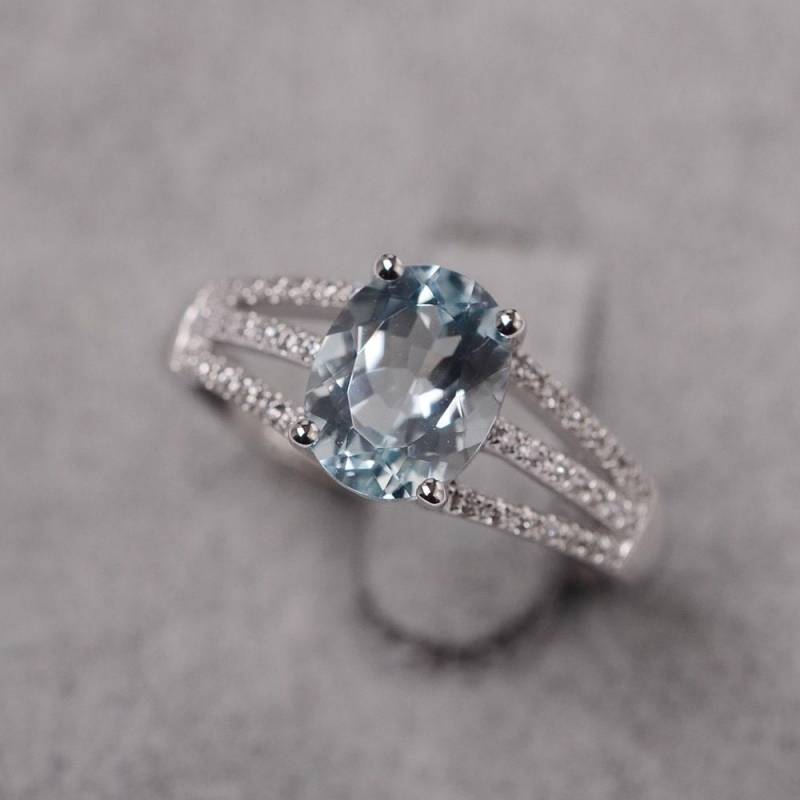 Aquamarin Ring Verlobungsring Für Frauen Sterling Silber Oval Schnitt Versprochen Blauer Edelstein von JackDesignJewelry