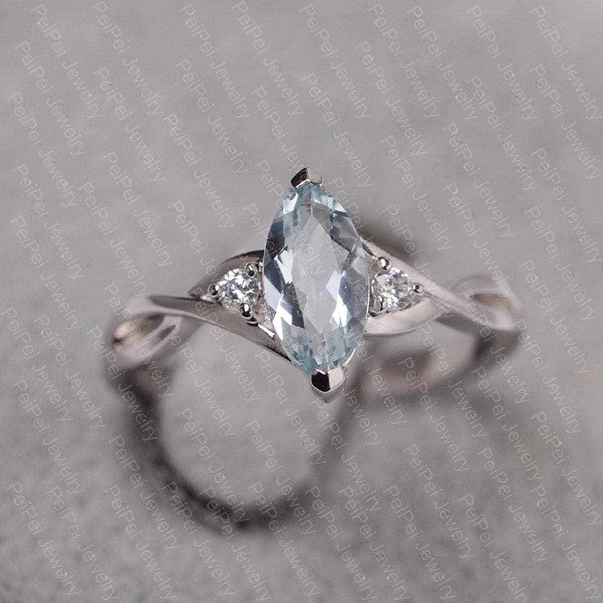 Aquamarin Ring Weißgold Twisted Verlobung Marquiseschliff März Geburtsstein Für Frauen von JackDesignJewelry