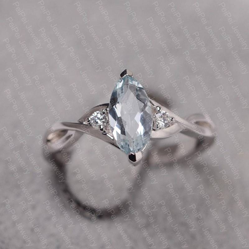Aquamarin Ring Weißgold Twisted Verlobung Marquiseschliff März Geburtsstein Für Frauen von JackDesignJewelry