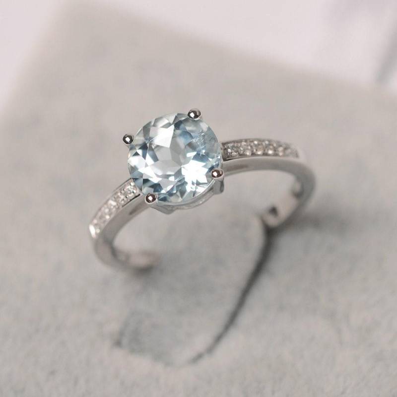 Aquamarin Verlobungsring Rundschliff März Geburtsstein Ring Sterling Silber Ehering Für Frauen von JackDesignJewelry