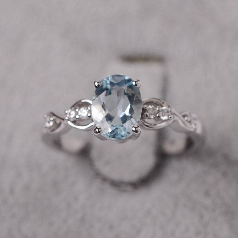 Aquamarin Verlobungsring Sterling Silber Infinity Ring Oval Geschliffenen Edelstein März Geburtsstein von JackDesignJewelry