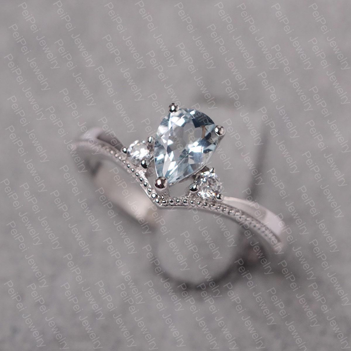 Aquamarinring Birnbaumschliff Ehering Für Frauen Silber Versprochen Blau Edelstein Partyring von JackDesignJewelry