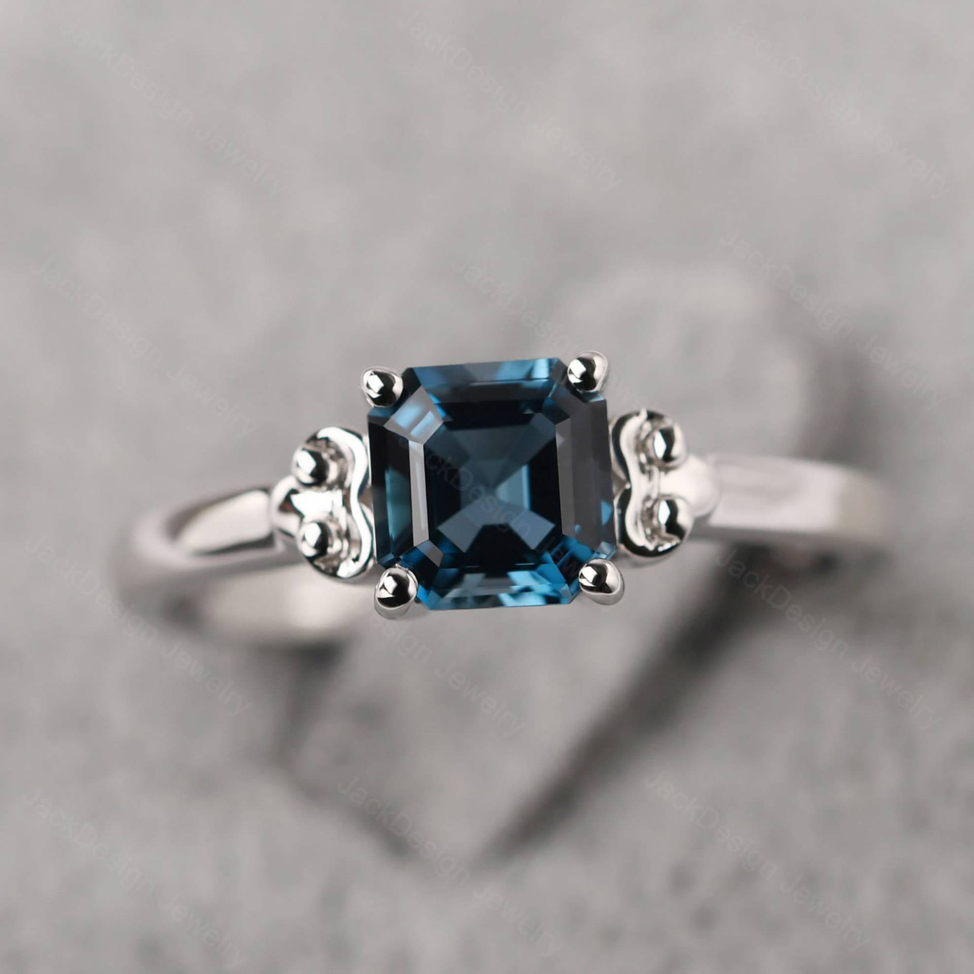 Asscher Cut London Blautopas Solitär Ehering Silber Schlicht November Geburtsstein Ring von JackDesignJewelry