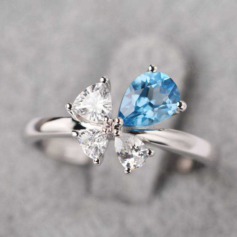 Pear Cut Echt Schweizer Topas Bogen Ehering Sterling Silber Schmetterling November Birthstone Ring von JackDesignJewelry