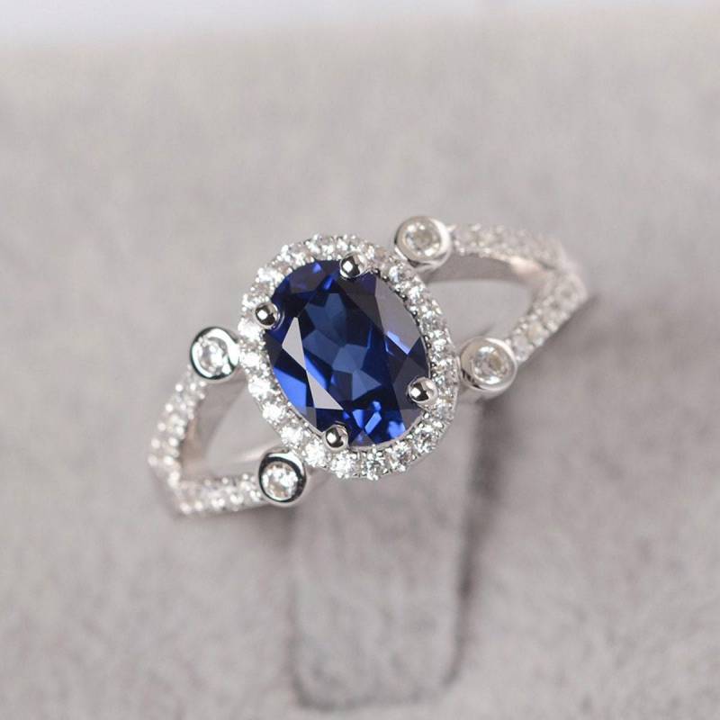 Blauer Saphir Ring Oval Geschnitten September Geburtsstein Jubiläumsring Schmuck von JackDesignJewelry