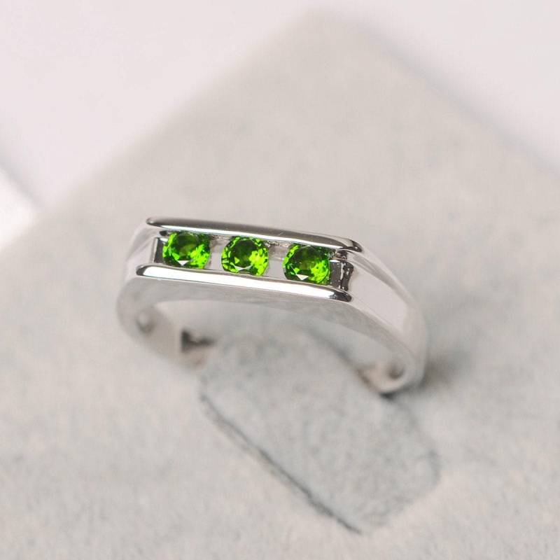 Chromdiopsid Bandring Dreistein Grüner Edelstein Sterling Silber Verlobungsring Für Frauen von JackDesignJewelry