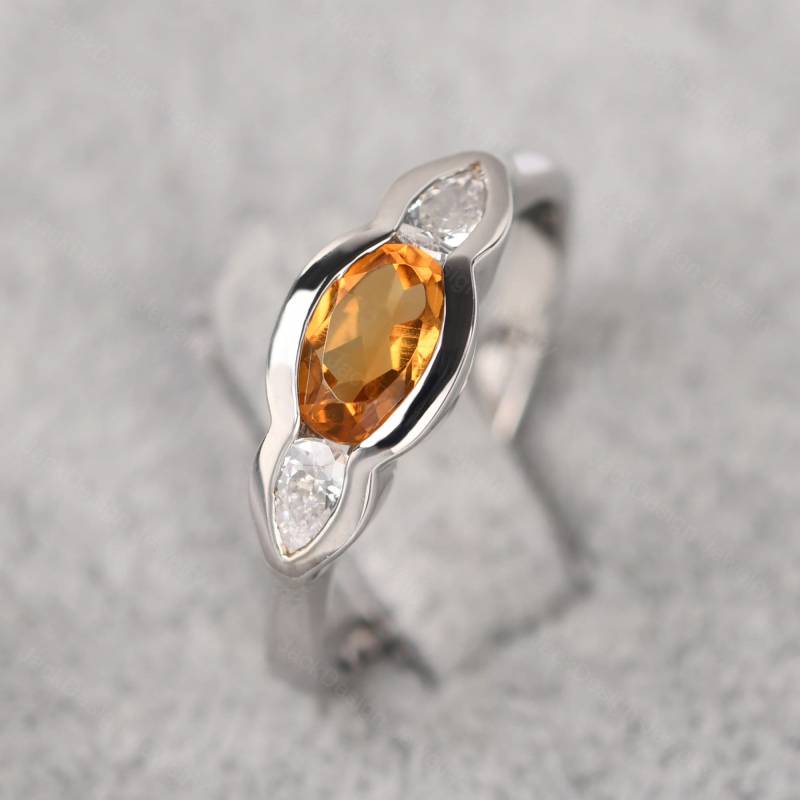 Citrin Drei Stein Mütter Ring Sterling Silber Oval Form November Birthstone von JackDesignJewelry