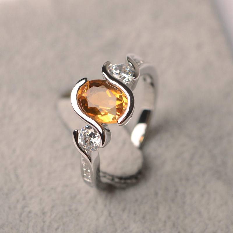 Citrin Ring 925 Silber Gelb Edelstein Ovalschliff November Geburtsstein Für Mädchen von JackDesignJewelry