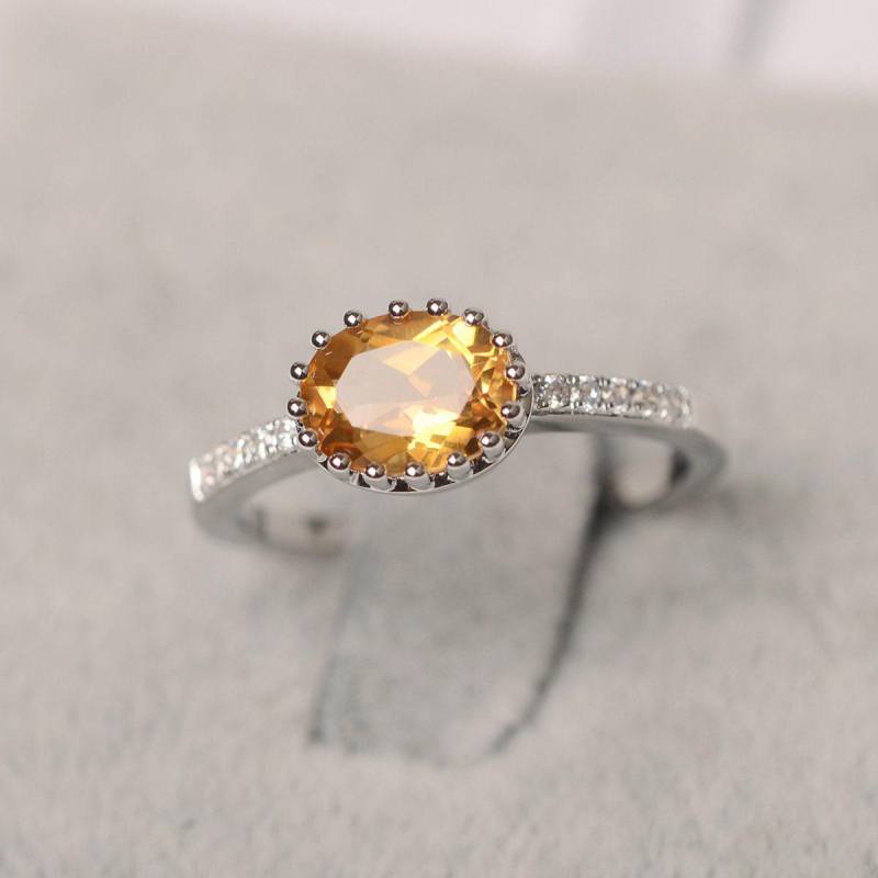 Citrin Ring Ovalschliff Gelber Edelstein November Birthstone Weißgold Verlobungsring Für Frauen von JackDesignJewelry