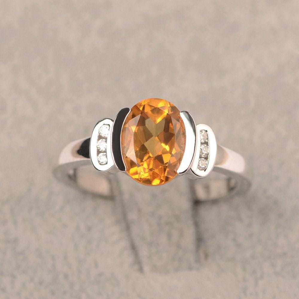 Citrin Ring Silber Oval Geschnitten Gelber Edelstein November Geburtsstein Für Mädchen von JackDesignJewelry