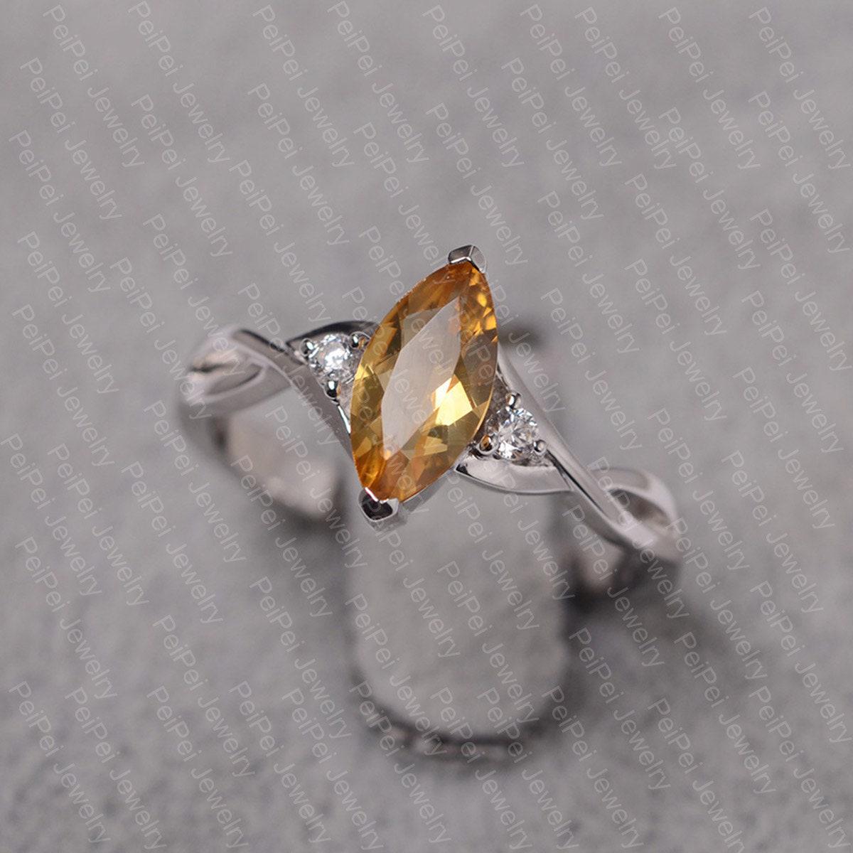 Citrin Ring Verlobungsring Für Frauen November Birthstone Marquise Geschnitten Gelben Edelstein von JackDesignJewelry