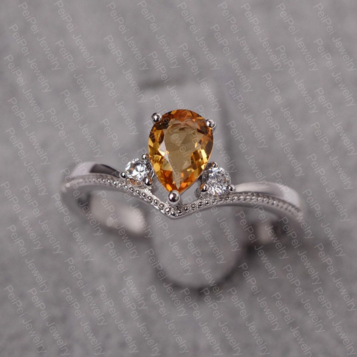 Citrin Ring Verlobungsring Für Mädchen Sterling Silber November Birthstone von JackDesignJewelry