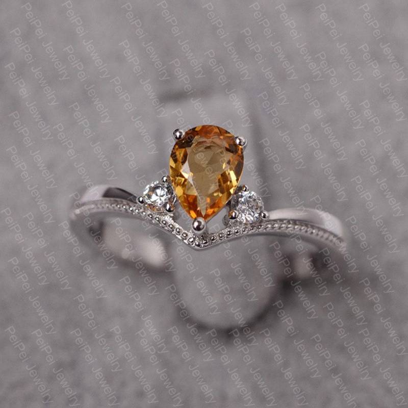 Citrin Ring Verlobungsring Für Mädchen Sterling Silber November Birthstone von JackDesignJewelry