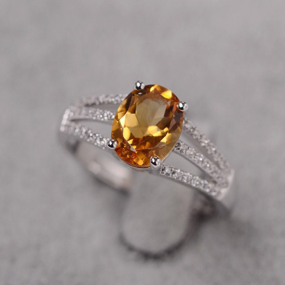 Citrin Ring Versprochen Ovalschliff Für Freundin Silber Gelb Edelstein November Birthstone von JackDesignJewelry