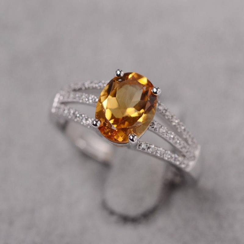 Citrin Ring Versprochen Ovalschliff Für Freundin Silber Gelb Edelstein November Birthstone von JackDesignJewelry