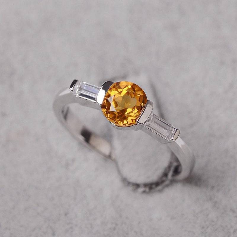 Citrin Ringe Gelb Kristall Sterling Silber Rundschliff November Birthstone Für Frauen von JackDesignJewelry