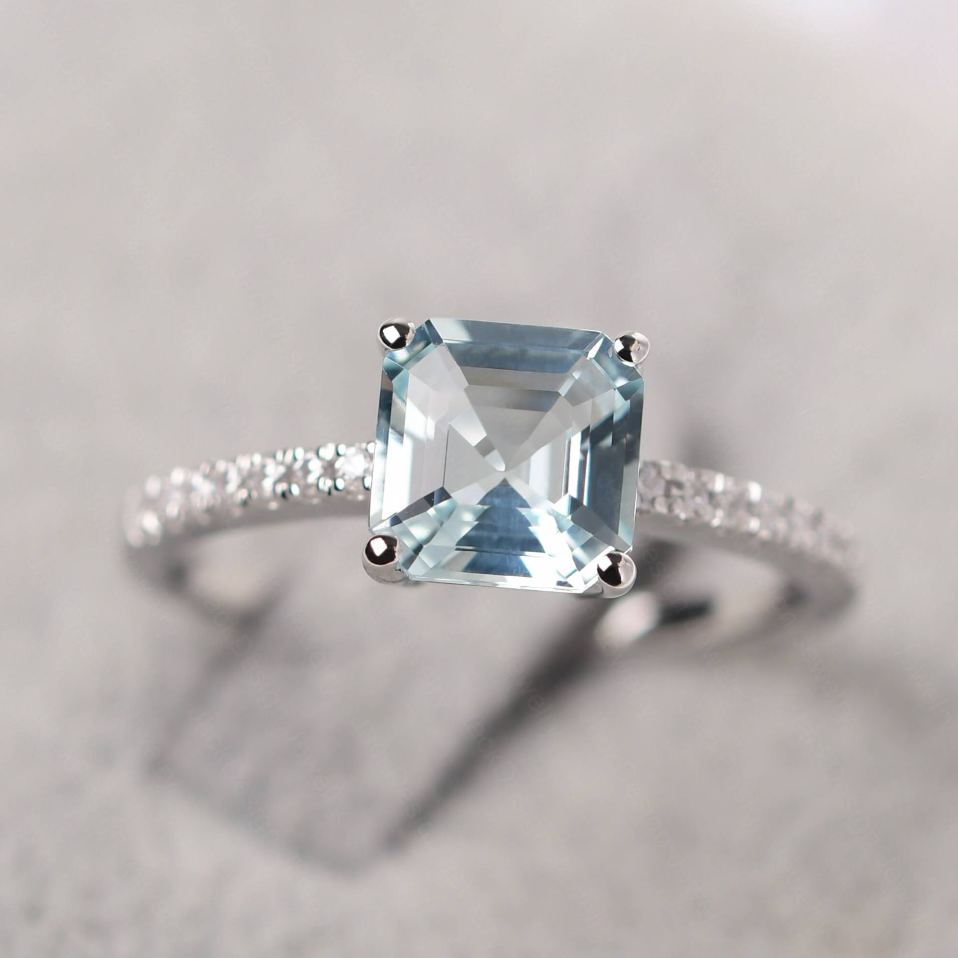 Echter Aquamarin Ehering Asscher Cut Hellblauer Stein März Geburtsstein Ring von JackDesignJewelry