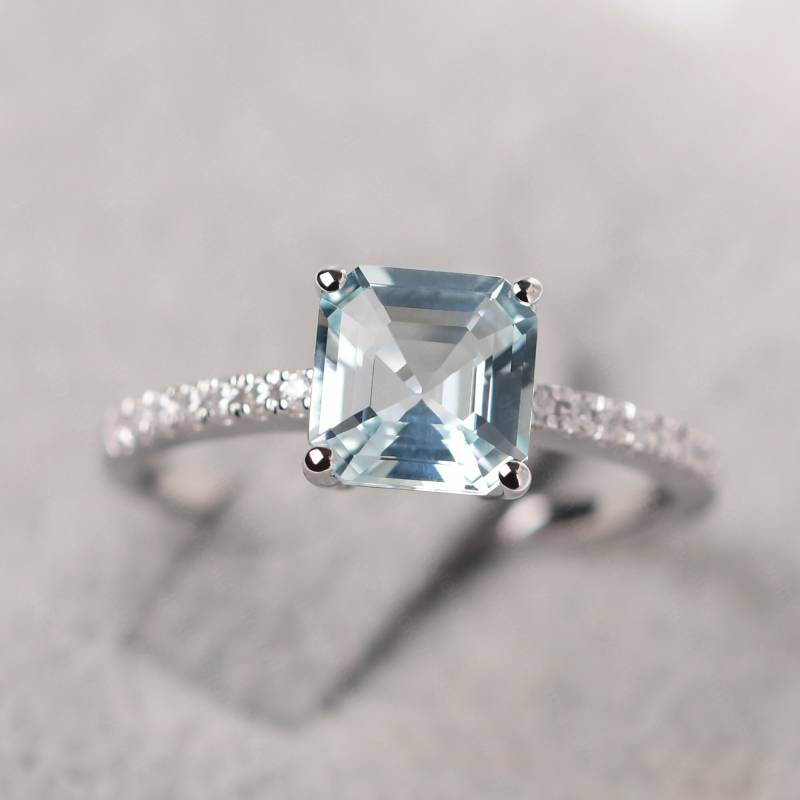 Echte Aquamarin Hochzeit Ring Asscher Schnitt Hellblau Stein März Birthstone von JackDesignJewelry