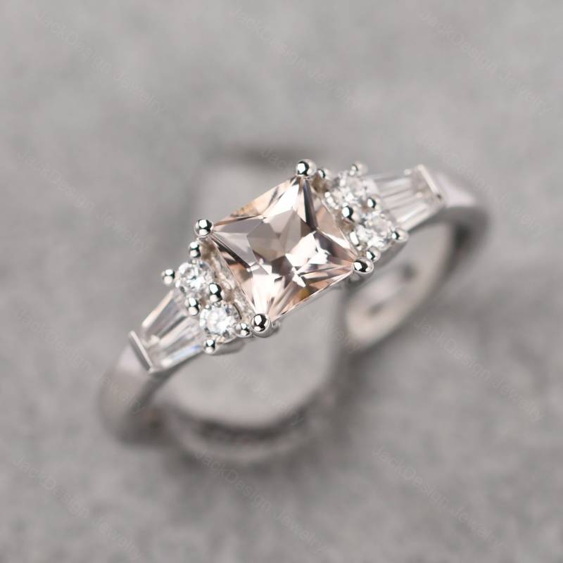 Echte Morganit Statement Ring 14K Weißgold Princess Cut Rosa Stein Multi von JackDesignJewelry