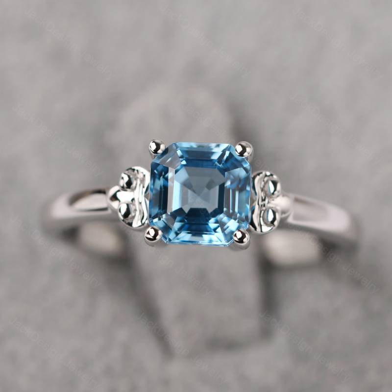 Echter Schweizer Blautopas-Brautring Asscher Cut Sterling Silber November Geburtsstein Ring von JackDesignJewelry