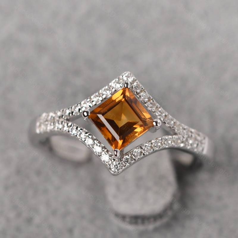 Einzigartige Drachen Einstellung Citrin Ehering Sterling Silber Pflastern November Geburtsstein Ring von JackDesignJewelry