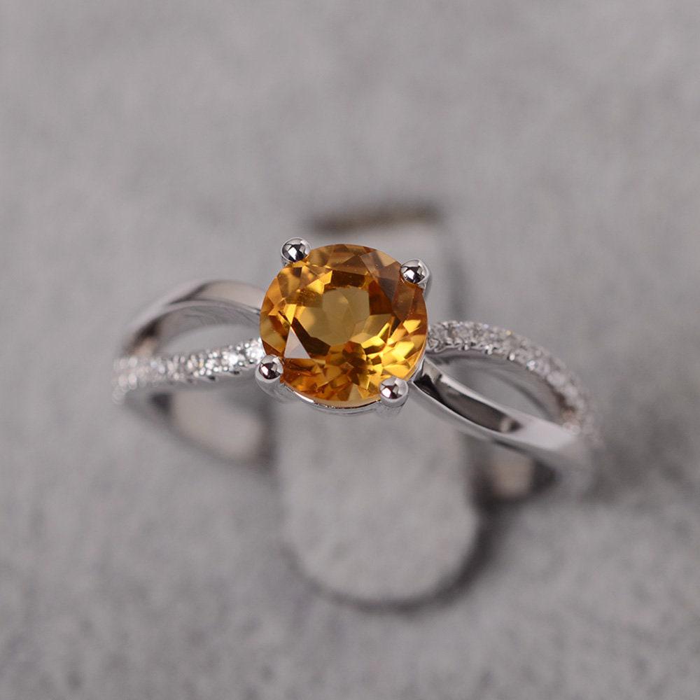 Gelb Citrin Ring Rundschliff November Birthstone Sterling Silber Verlobungsring von JackDesignJewelry