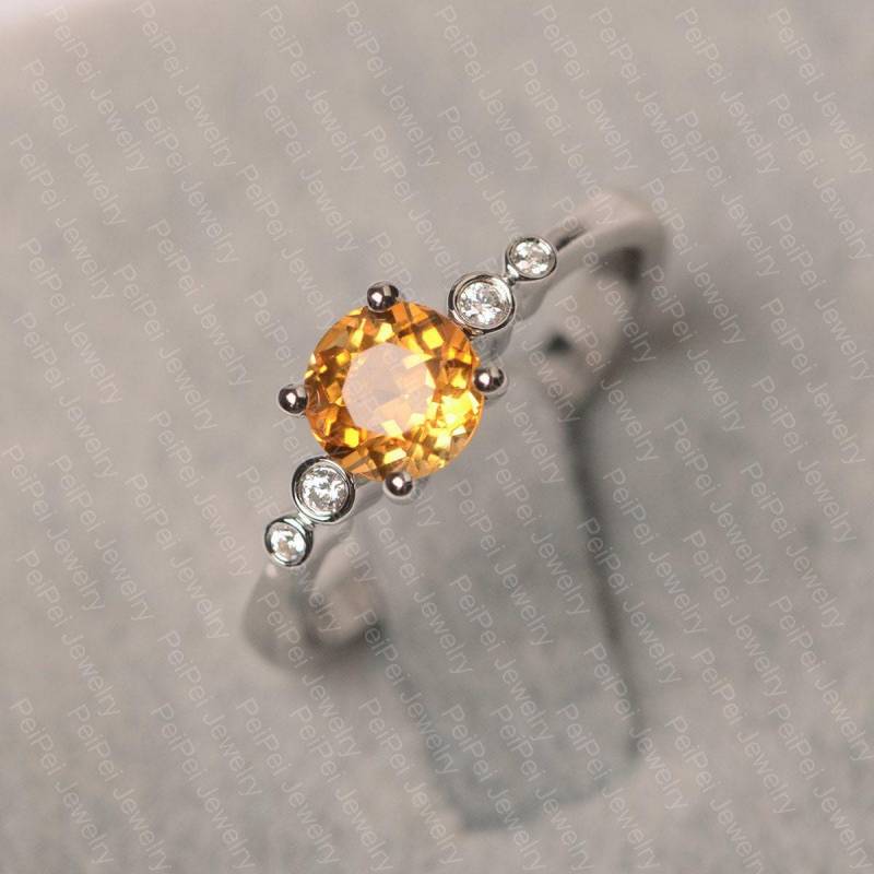 Gelb Citrin Ring Silber Verlobungsring Rundschliff November Geburtsstein von JackDesignJewelry