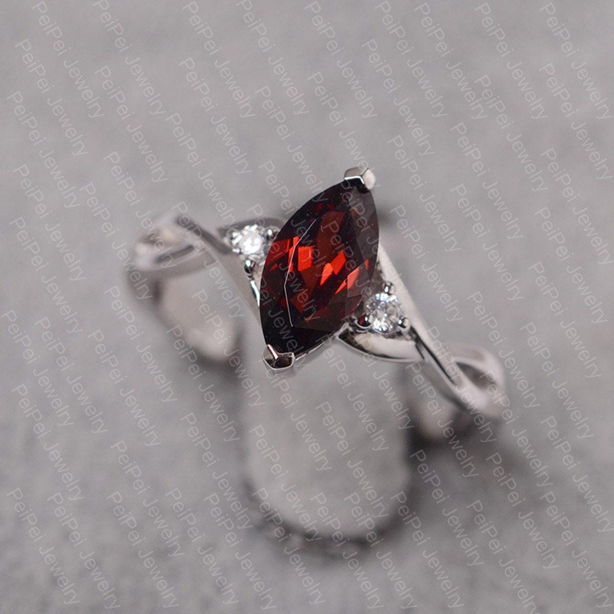 Granat Ring Marquise Geschliffenen Stein Sterling Silber Januar Geburtsstein Für Frauen von JackDesignJewelry