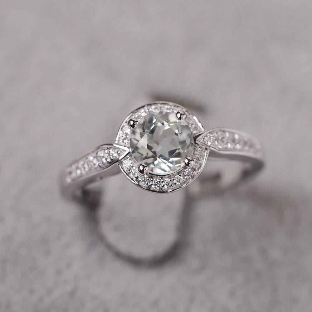 Grün Amethyst Rundschliff Halo Ring Sterling Silber Ehering Für Frauen von JackDesignJewelry