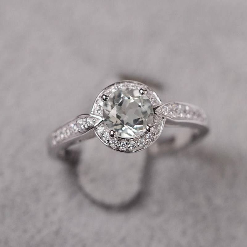 Grün Amethyst Rundschliff Halo Ring Sterling Silber Ehering Für Frauen von JackDesignJewelry