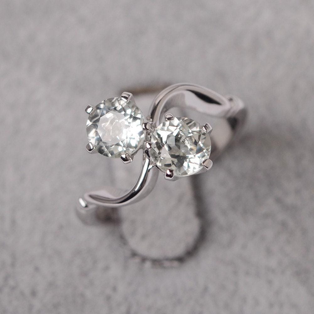 Grün Amethyst Rundschliff Ring Sterling Silber Maßgeschneiderte Für Frauen Hellgrün Steinring von JackDesignJewelry