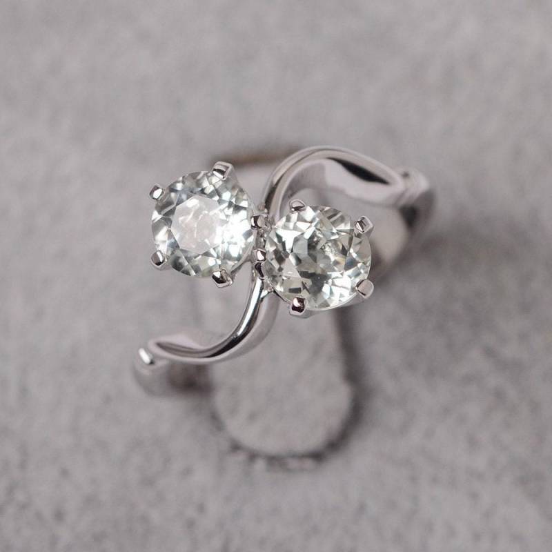 Grün Amethyst Rundschliff Ring Sterling Silber Maßgeschneiderte Für Frauen Hellgrün Steinring von JackDesignJewelry