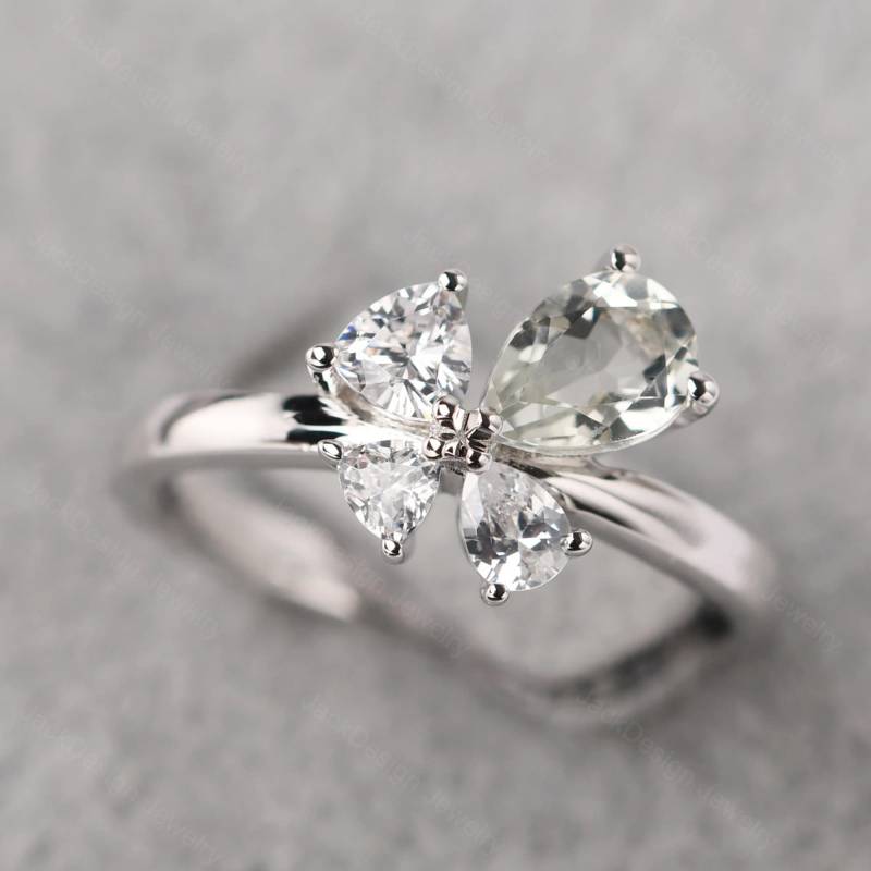 Grün Amethyst Blume Verlobungsring Sterling Silber Birnenförmig Multi Stein Mutterring von JackDesignJewelry