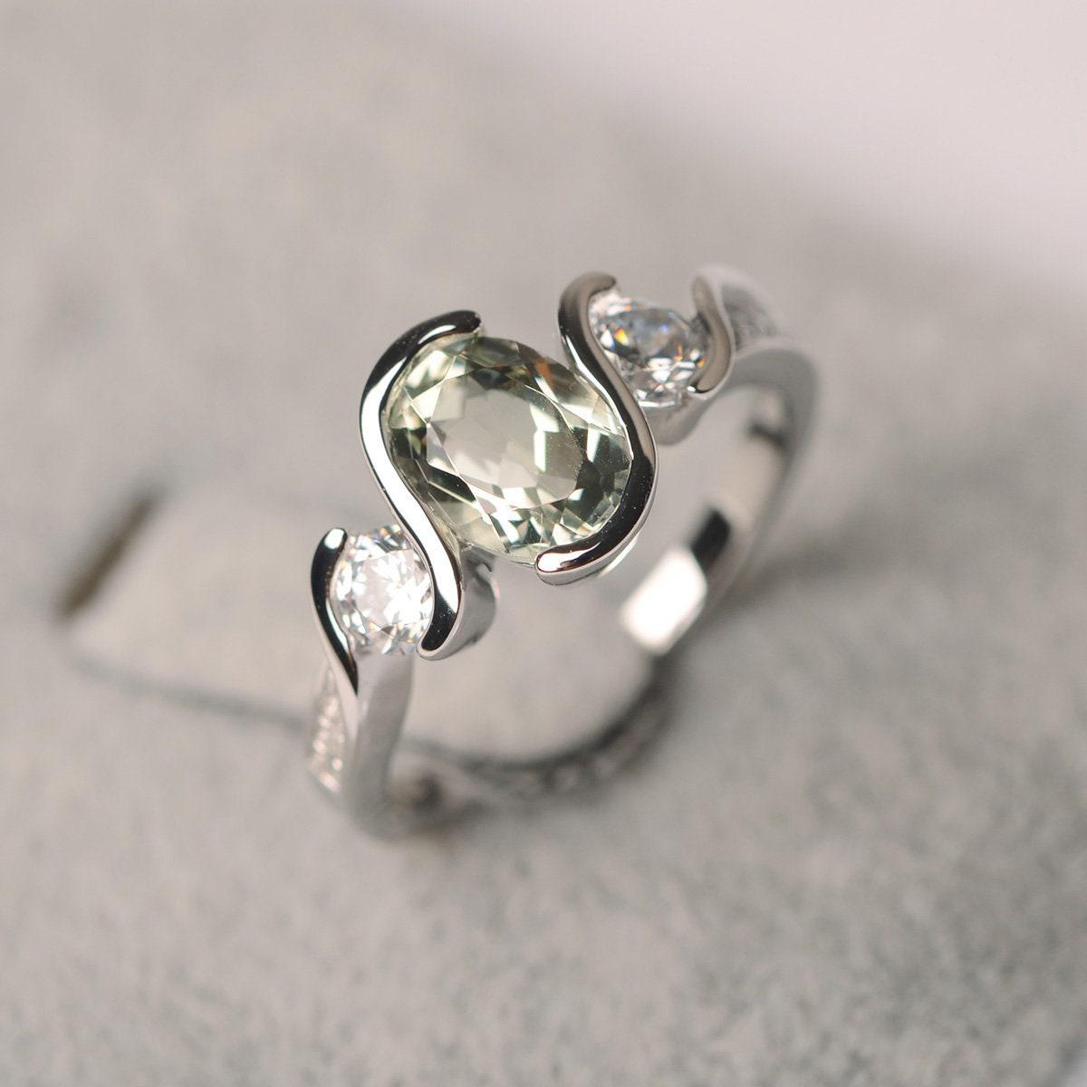 Grüner Amethyst Ring Für Mädchen Sterling Silber Oval Form Natürlichen Edelstein von JackDesignJewelry