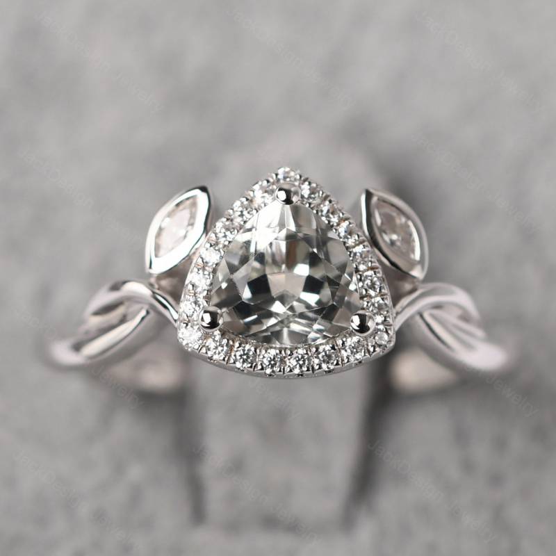 Grüne Amethyst Versprechen Ring Sterling Silber Trillion Schnitt Zweig Jubiläumsring von JackDesignJewelry