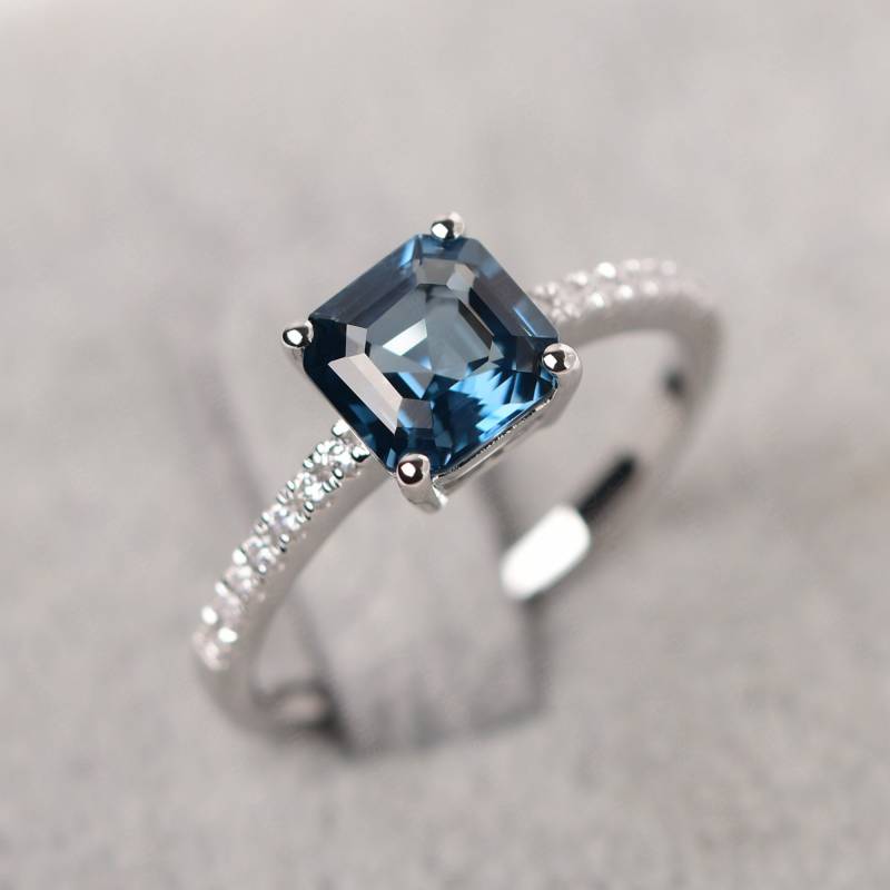 Benutzerdefinierte Hochzeit Ring Echte London Blauer Topas Versprechen Sterling Silber November Birthstone von JackDesignJewelry