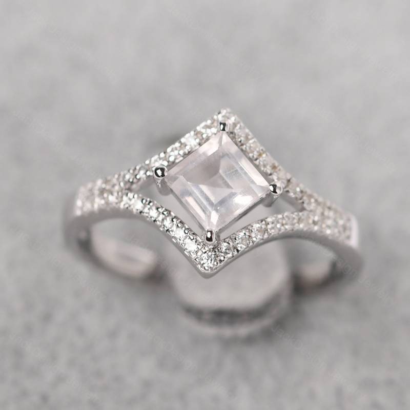 Drachen Setting Verlobungsring Silber Quadratschliff Pave Rosenquarz Ehering von JackDesignJewelry