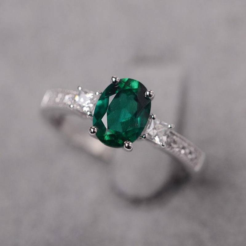 Labradorit Smaragd Ring Ovalschliff Grüner Stein Mai Geburtsstein Sterling Silber Verlobungsring Für Frauen von JackDesignJewelry
