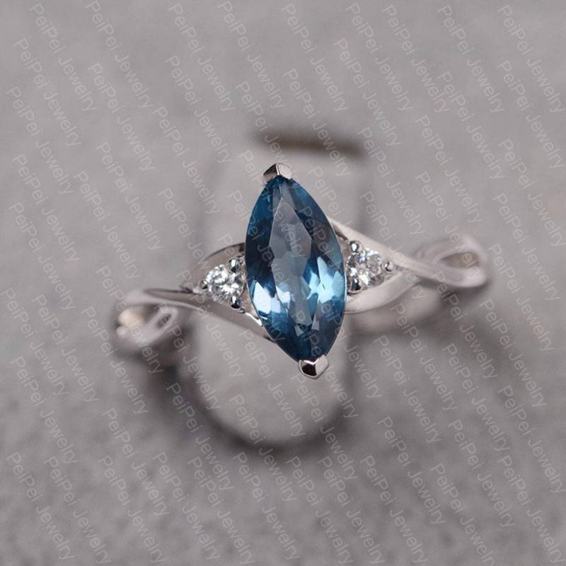 London Blau Topas Ring Sterling Silber Verlobungsring Marquise Geschliffene Edelsteine Twist Für Frauen von JackDesignJewelry