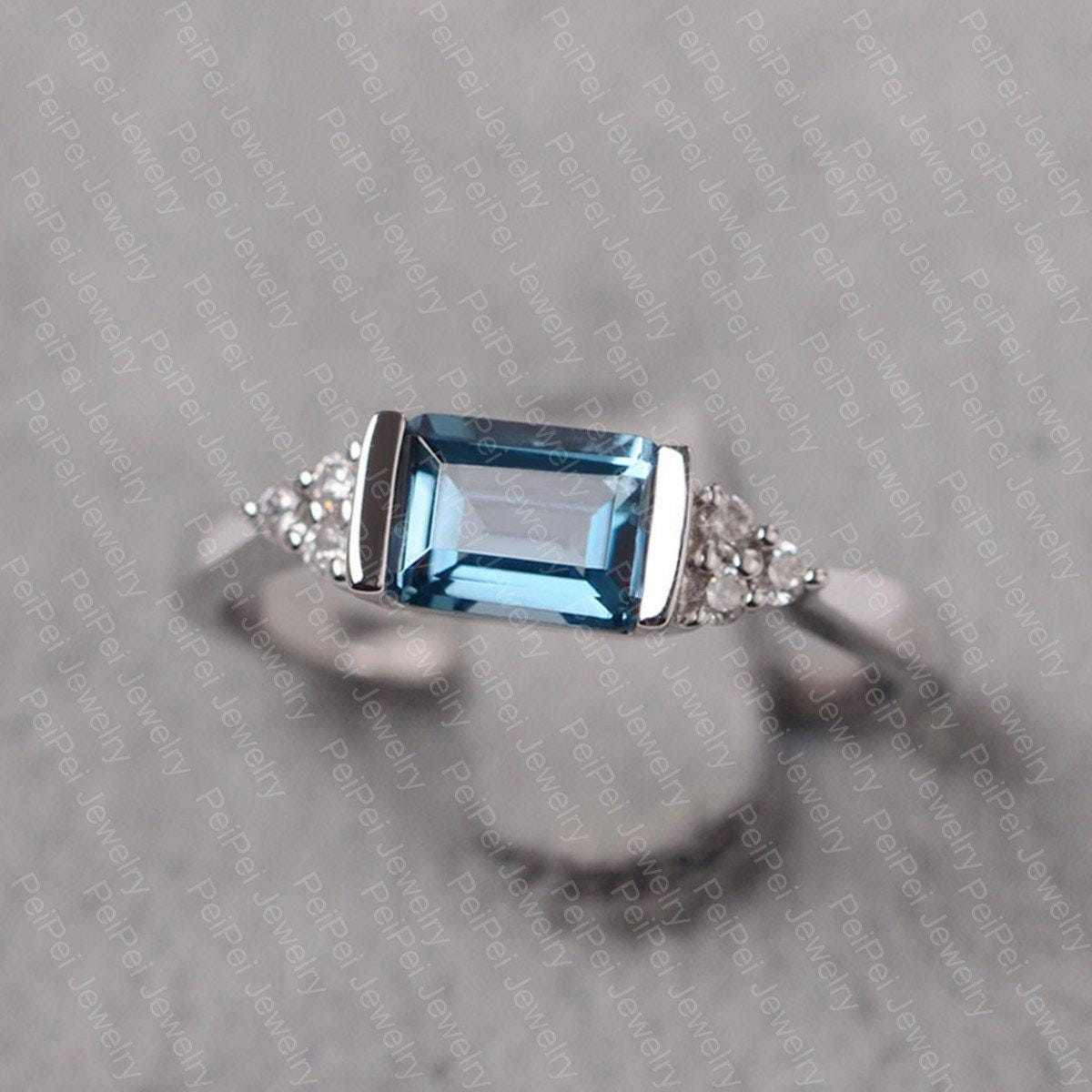 London Blau Topas Smaragd Geschliffenen Blauen Edelstein Verlobungsring Für Frauen von JackDesignJewelry
