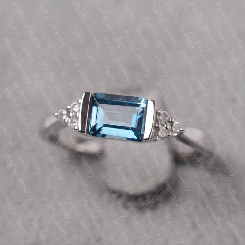 London Blau Topas Smaragd Geschliffenen Blauen Edelstein Verlobungsring Für Frauen von JackDesignJewelry